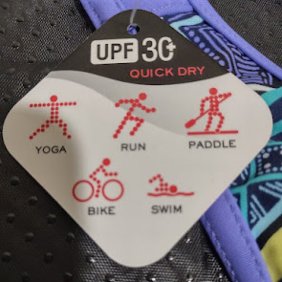 ZEROXPOSURE PURPLE, YELLOW AND BLUE GEOMETRIC PRINT SWIM TOP WOMEN'S SIZE 14 NWT - Picture 6 of 9